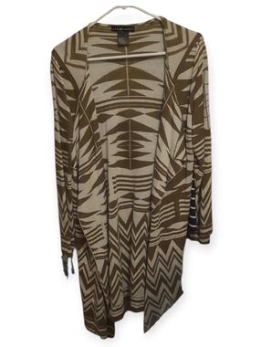 united states sweaters Tan & Cream Geometric Long-Sleeve Open Cardigan Dress
